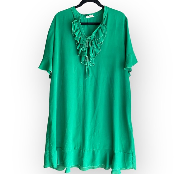 Phase 8 Emerald Green Sheer Short Sleeved Shift Dress w Ruffles Size UK18 US14 - Picture 1 of 9